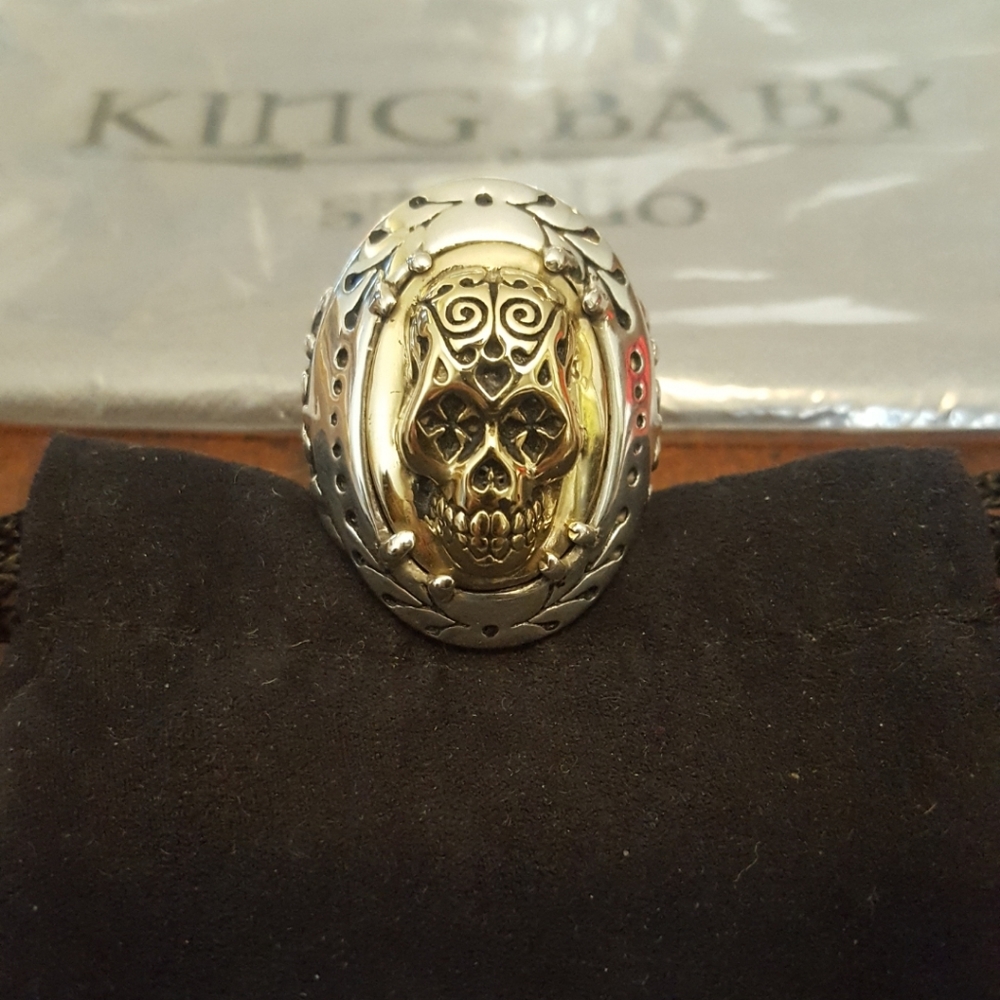 King Baby Studio dotd skull ring & necklace. Ring size 11 & chain is 24"